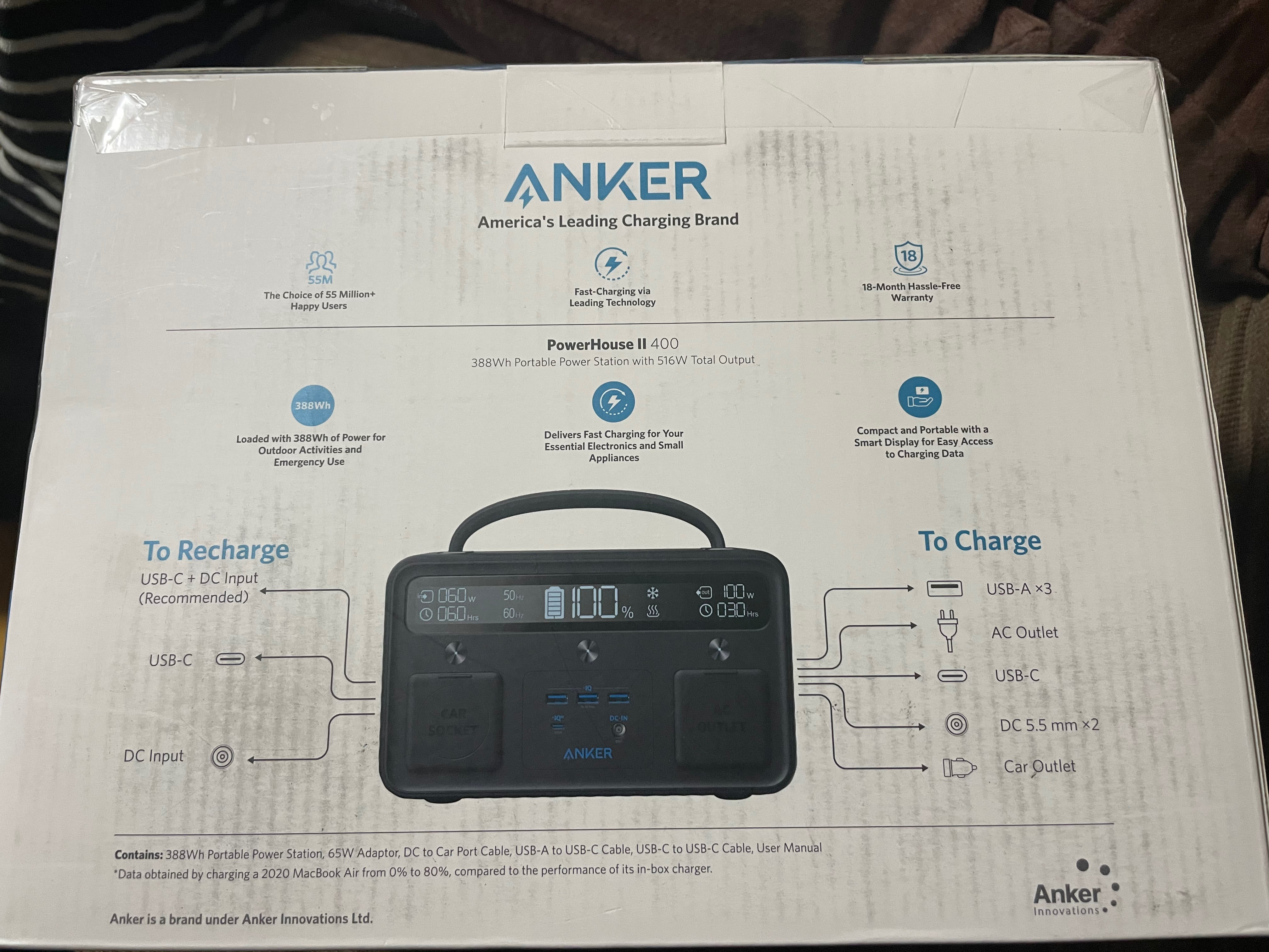 ポータブル電源　Anker PowerHouse II 400　箱　説明