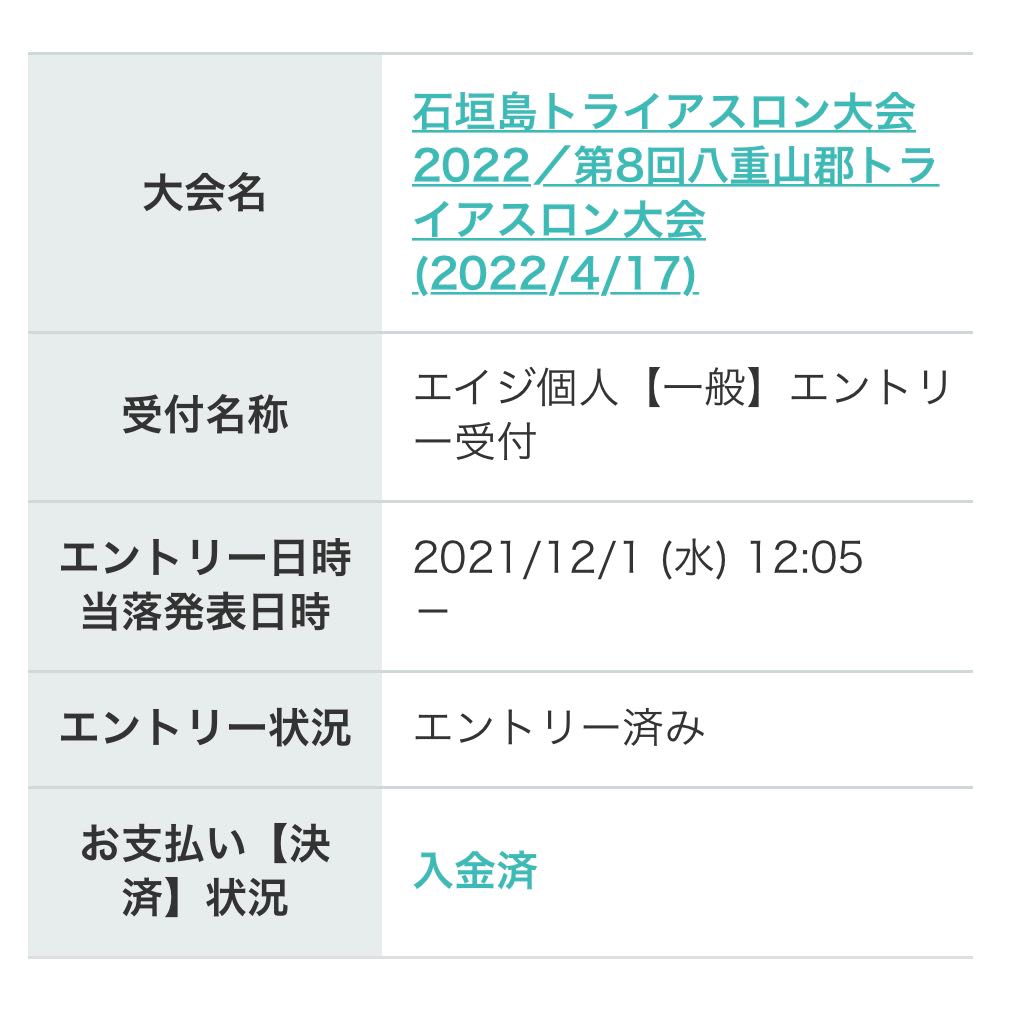 2022石垣島トライアスロン エントリー完了！